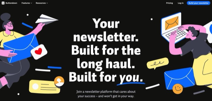 Buttondown homepage, first screen, 2026-10-14