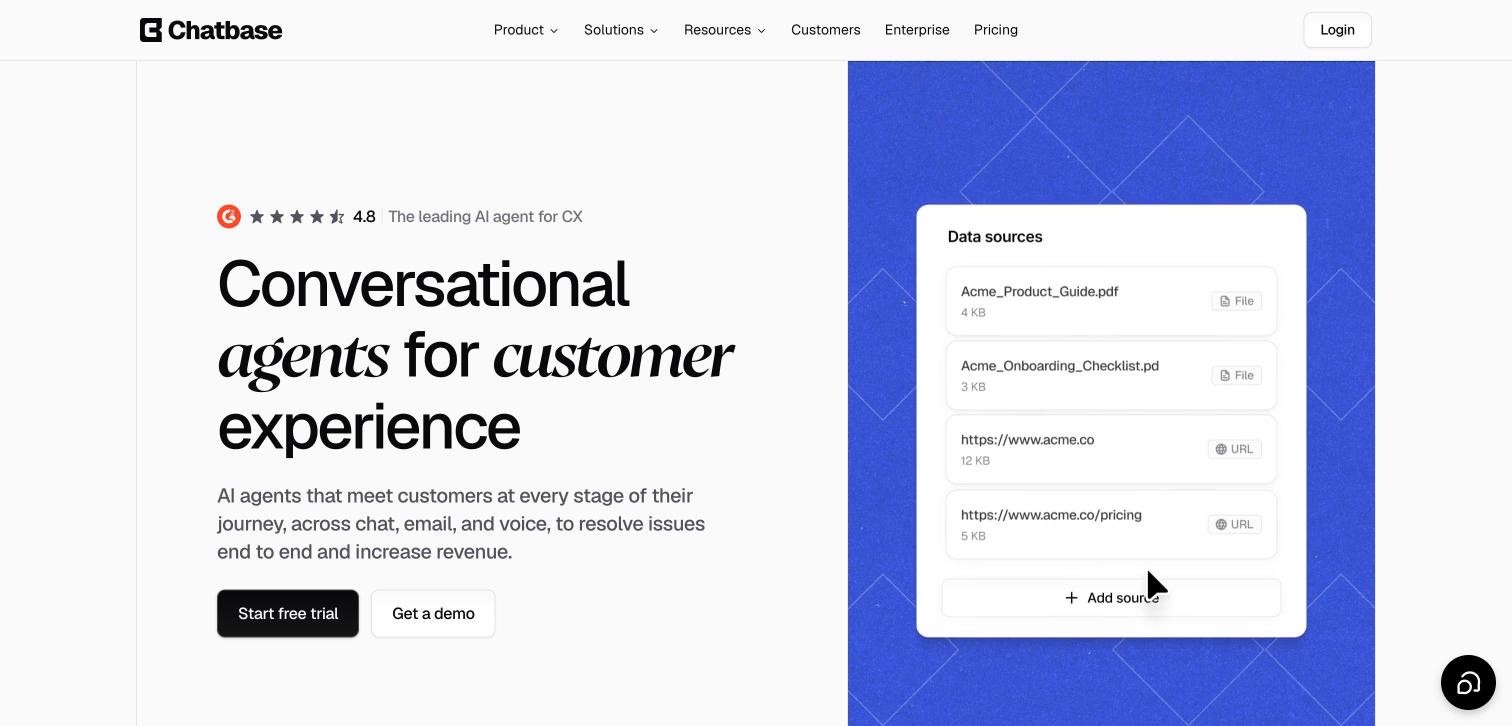 Chatbase homepage, first screen, 2026-10-14