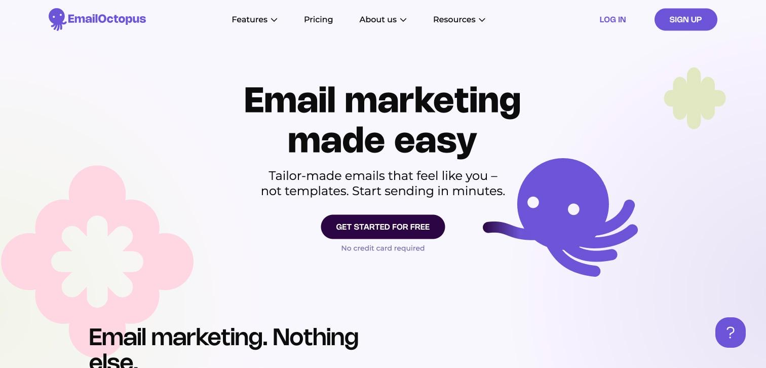 EmailOctopus homepage, first screen, 2026-10-14