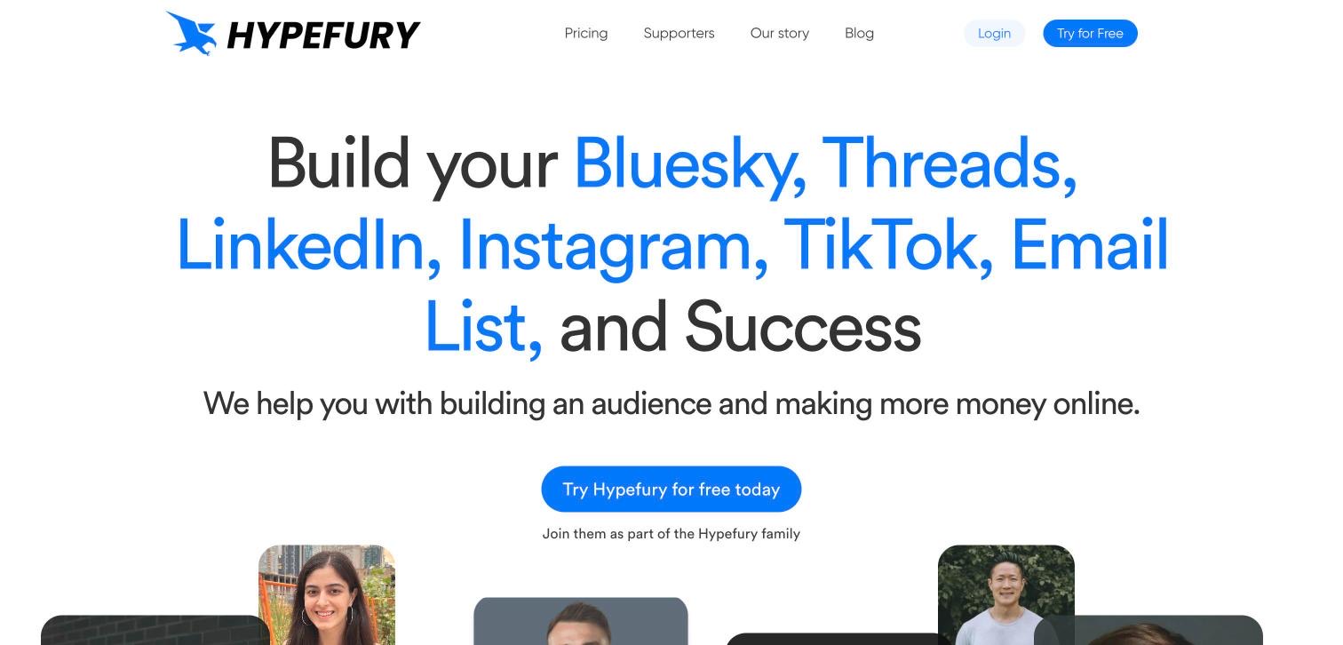 Hypefury homepage, first screen, 2026-10-14