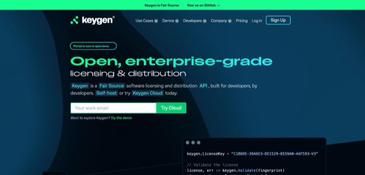 Keygen homepage, first screen, 2026-10-14