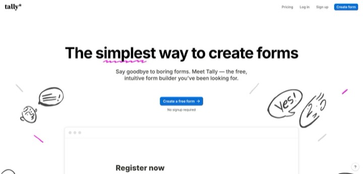 Tally homepage, first screen, 2026-10-14