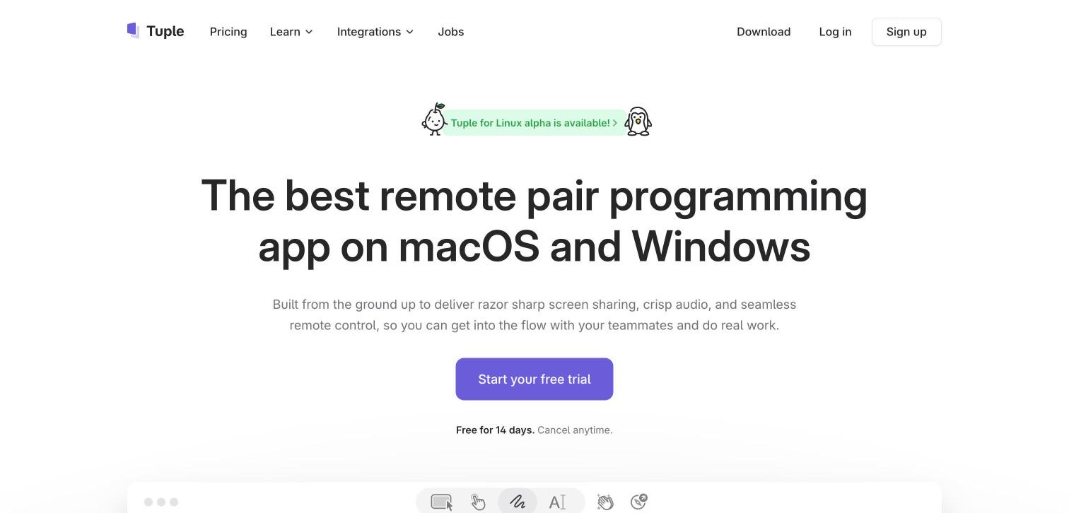 Tuple homepage, first screen, 2026-10-14